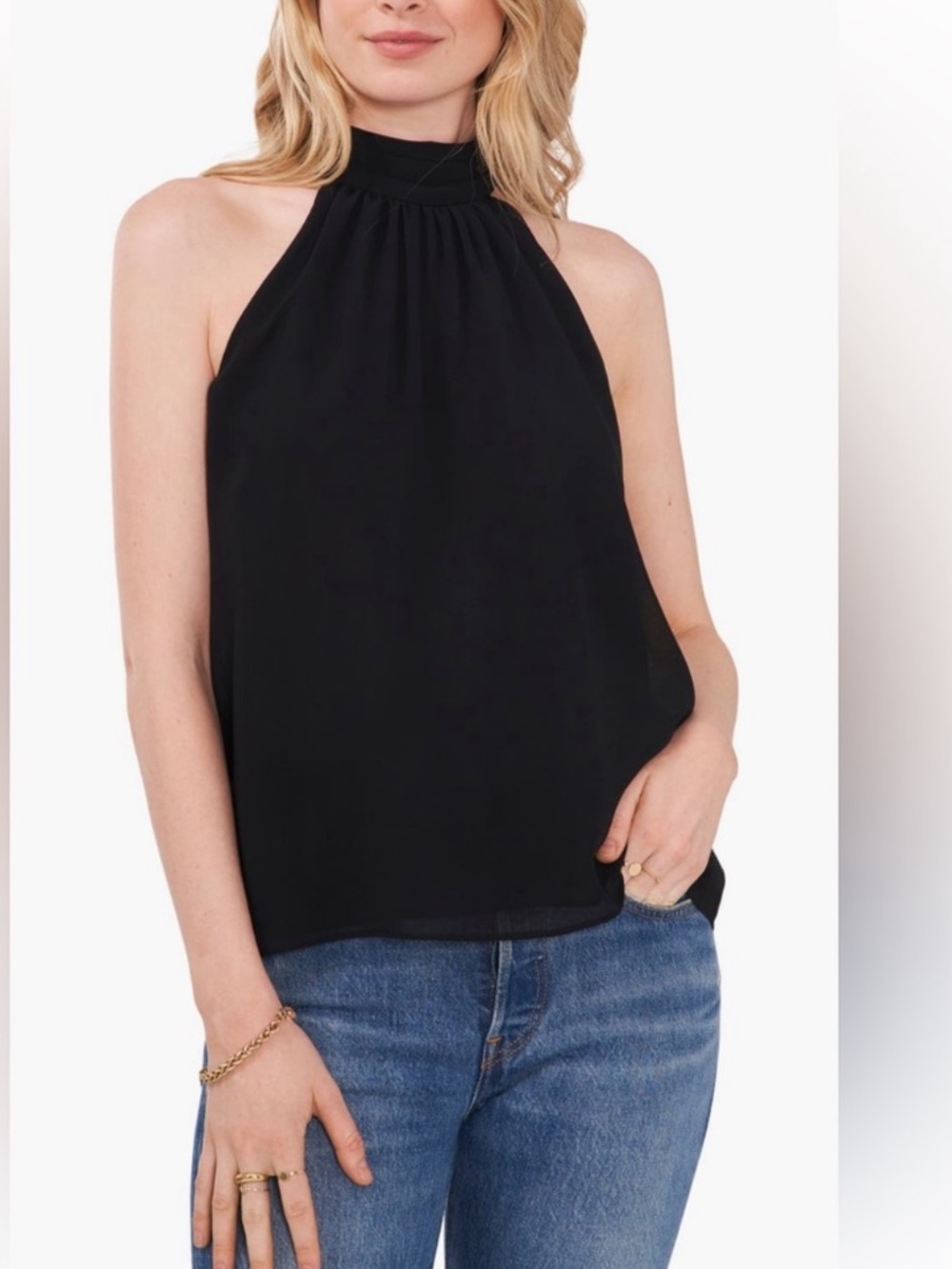 1. State Black Gathered Halter Top